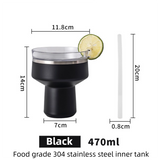 Black 470ML Stainless Steel Martini Tumbler Cup with 360°Salt & Sip Lid, Internal Markers and Straw - Double Wall Vacuum Insulated Drink Cup for Coffee Cocktails Cold Drinks and Outdoor Use