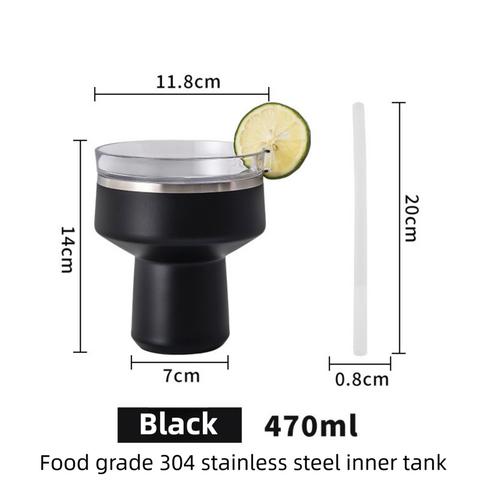 Black 470ML Stainless Steel Martini Tumbler Cup with 360°Salt & Sip Lid, Internal Markers and Straw - Double Wall Vacuum Insulated Drink Cup for Coffee Cocktails Cold Drinks and Outdoor Use