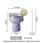 Purple 470ML Stainless Steel Martini Tumbler Cup with 360°Salt & Sip Lid, Internal Markers and Straw - Double Wall Vacuum Insulated Drink Cup for Coffee Cocktails Cold Drinks and Outdoor Use