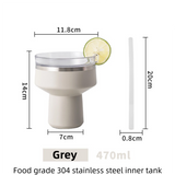 Grey 470ML Stainless Steel Martini Tumbler Cup with 360°Salt & Sip Lid, Internal Markers and Straw - Double Wall Vacuum Insulated Drink Cup for Coffee Cocktails Cold Drinks and Outdoor Use