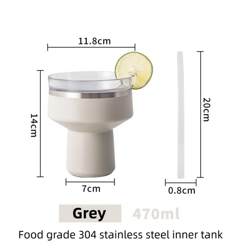 Grey 470ML Stainless Steel Martini Tumbler Cup with 360°Salt & Sip Lid, Internal Markers and Straw - Double Wall Vacuum Insulated Drink Cup for Coffee Cocktails Cold Drinks and Outdoor Use
