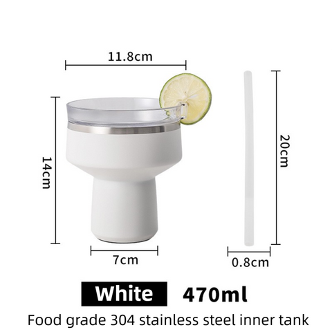 White 470ML Stainless Steel Martini Tumbler Cup with 360°Salt & Sip Lid, Internal Markers and Straw - Double Wall Vacuum Insulated Drink Cup for Coffee Cocktails Cold Drinks and Outdoor Use
