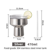Silver 470ML Stainless Steel Martini Tumbler Cup with 360°Salt & Sip Lid, Internal Markers and Straw - Double Wall Vacuum Insulated Drink Cup for Coffee Cocktails Cold Drinks and Outdoor Use