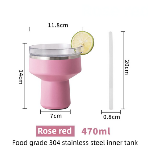 Rose Red 470ML Stainless Steel Martini Tumbler Cup with 360°Salt & Sip Lid, Internal Markers and Straw - Double Wall Vacuum Insulated Drink Cup for Coffee Cocktails Cold Drinks and Outdoor Use In Australia - Darrahopens