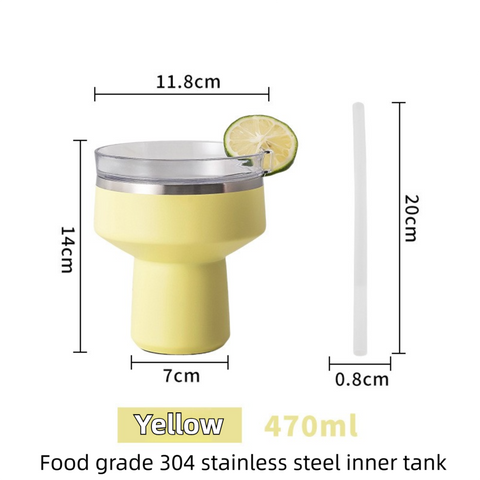 Yellow 470ML Stainless Steel Martini Tumbler Cup with 360°Salt & Sip Lid, Internal Markers and Straw - Double Wall Vacuum Insulated Drink Cup for Coffee Cocktails Cold Drinks and Outdoor Use