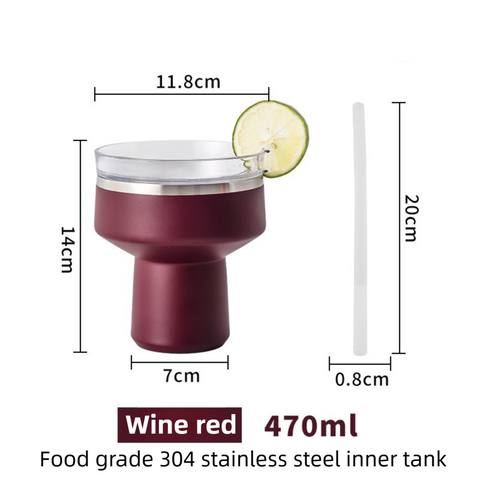 Wine Red 470ML Stainless Steel Martini Tumbler Cup with 360°Salt & Sip Lid, Internal Markers and Straw - Double Wall Vacuum Insulated Drink Cup for Coffee Cocktails Cold Drinks and Outdoor Use