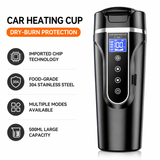 500ML Black Large Stainless Steel Car Electric Heated Travel Mug - 12V & 24V Vehicle Smart Insluted Cup with 100℃ Control, 270° Flip Lid, LCD Touch Display and Leak Resistant Design
