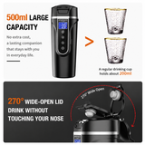500ML Black Large Stainless Steel Car Electric Heated Travel Mug - 12V & 24V Vehicle Smart Insluted Cup with 100℃ Control, 270° Flip Lid, LCD Touch Display and Leak Resistant Design In Australia - Darrahopens