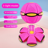 Pink LED Transforming Flying Disc Ball Toy with Music & 3 Light - Soft EVA Bounce Ball and Frisbee Shape Switchable Outdoor Interactive Soccer Toy for Exercise and Fun