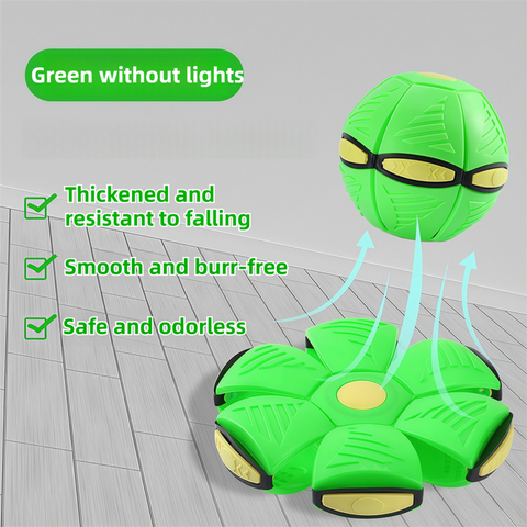 Green LED Transforming Flying Disc Ball Toy with Music & No Light - Soft EVA Bounce Ball and Frisbee Shape Switchable Outdoor Interactive Soccer Toy for Exercise and Fun