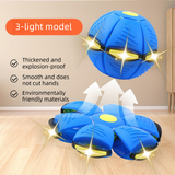 Blue LED Transforming Flying Disc Ball Toy with Music & 3 Light - Soft EVA Bounce Ball and Frisbee Shape Switchable Outdoor Interactive Soccer Toy for Exercise and Fun