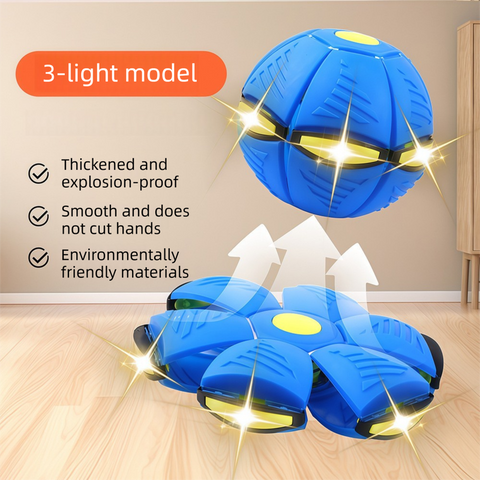 Blue LED Transforming Flying Disc Ball Toy with Music & 3 Light - Soft EVA Bounce Ball and Frisbee Shape Switchable Outdoor Interactive Soccer Toy for Exercise and Fun