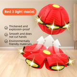 Red LED Transforming Flying Disc Ball Toy with Music & 3 Light - Soft EVA Bounce Ball and Frisbee Shape Switchable Outdoor Interactive Soccer Toy for Exercise and Fun