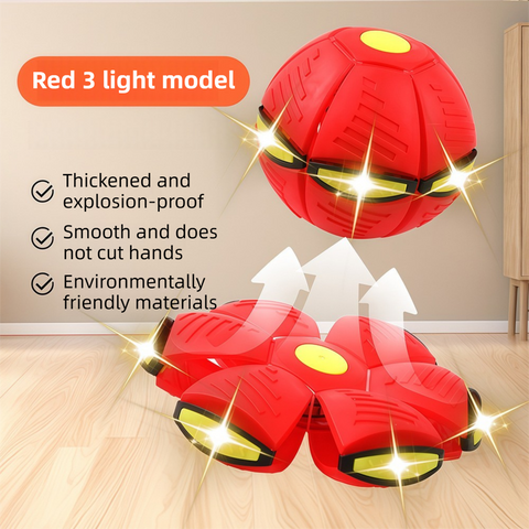 Red LED Transforming Flying Disc Ball Toy with Music & 3 Light - Soft EVA Bounce Ball and Frisbee Shape Switchable Outdoor Interactive Soccer Toy for Exercise and Fun