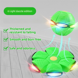 Green LED Transforming Flying Disc Ball Toy with Music & 6 Light - Soft EVA Bounce Ball and Frisbee Shape Switchable Outdoor Interactive Soccer Toy for Exercise and Fun