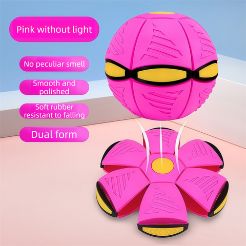 Pink LED Transforming Flying Disc Ball Toy with Music & No Light - Soft EVA Bounce Ball and Frisbee Shape Switchable Outdoor Interactive Soccer Toy for Exercise and Fun