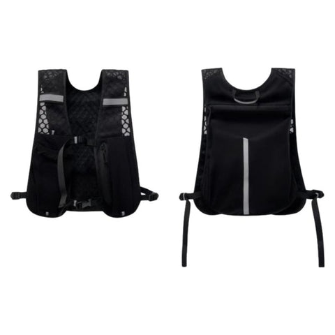 Black Lightweight Running Hydration Vest Backpack - Breathable Mesh Reflective Sports Pack with 4 Straps, Water Bottle / Phone Holder and Back Zipper Pocket for Marathon Hiking Cycling Trail Running