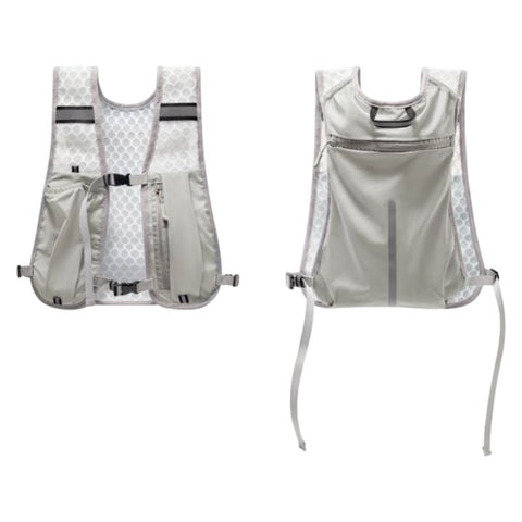 Grey Lightweight Running Hydration Vest Backpack - Breathable Mesh Reflective Sports Pack with 4 Straps, Water Bottle / Phone Holder and Back Zipper Pocket for Marathon Hiking Cycling Trail Running