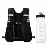 Black Lightweight Running Hydration Vest Backpack + 500ML Water Bottle - Breathable Mesh Reflective Sports Pack with 4 Straps, Cup / Phone Holder and Back Zipper Pocket for Marathon Hiking Cycling Trail Running