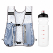 Blue Lightweight Running Hydration Vest Backpack + 500ML Water Bottle - Breathable Mesh Reflective Sports Pack with 4 Straps, Cup / Phone Holder and Back Zipper Pocket for Marathon Hiking Cycling Trail Running