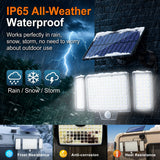 210 LED Outdoor Wall Light Integrated Solar Panel and 3 Sensor Modes, 3 Head Adjustable LED Security Light, IP65 All Weather Waterproof Remote Control Garden Lamp