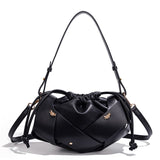 Handwoven PU Leather Drawstring Shoulder Crossbody Bag, Large Capacity Stylish Commuter Handbag with Structured Shape & Alloy Deco, Black 29x10x15.5cm In Australia - Darrahopens