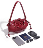 Handwoven PU Leather Drawstring Shoulder Crossbody Bag, Large Capacity Stylish Commuter Handbag with Structured Shape & Alloy Deco, Black 29x10x15.5cm In Australia - Darrahopens