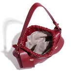 Handwoven PU Leather Drawstring Shoulder Crossbody Bag, Large Capacity Stylish Commuter Handbag with Structured Shape & Alloy Deco, Gold 29x10x15.5cm