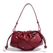 Handwoven PU Leather Drawstring Shoulder Crossbody Bag, Large Capacity Stylish Commuter Handbag with Structured Shape & Alloy Deco, Wine Red 29x10x15.5cm In Australia - Darrahopens