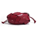 Handwoven PU Leather Drawstring Shoulder Crossbody Bag, Large Capacity Stylish Commuter Handbag with Structured Shape & Alloy Deco, Wine Red 29x10x15.5cm