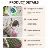 Handwoven Fresh PP Tote Bag with Upright Square Structure, Durable Mini Spring Picnic Basket and Favour Handbag 16x16x9cm, Green White Contrastion In Australia - Darrahopens