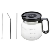 16Oz Mini Brewing Glass Coffee Mug Set with Leakproof Travel Lid, Ergonomic Handle and 2 Reusable Metal Straws for Camping Office and Home, Coffee Lovers' Top Choice