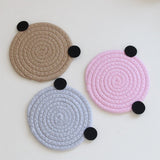 4PCS Pink Cute Bear Woven Cotton Coasters, 12cm Dia Durable Heat Resistant Trivets Set for Drink Cup Dishes and Pot In Australia - Darrahopens