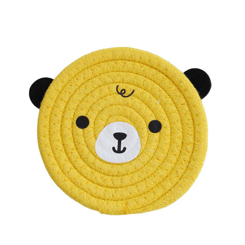 4PCS Yellow Cute Bear Woven Cotton Coasters, 18cm Dia Durable Heat Resistant Trivets Set for Drink Cup Dishes and Pot In Australia - Darrahopens