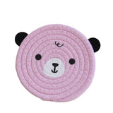 4PCS Pink Cute Bear Woven Cotton Coasters, 18cm Dia Durable Heat Resistant Trivets Set for Drink Cup Dishes and Pot