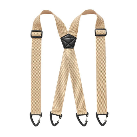 1.5 Inch X-Back Hidden Elastic Suspenders with 4 Metal Clips, Heavy-Duty Corn Weave Braces for Men Women Work Wear and Outdoor Use, 2PCS Khaki 120x3.8cm