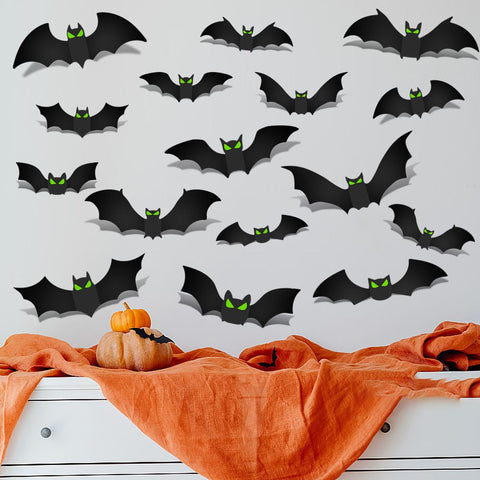 3D Bat Wall Decors Set for Halloween Party Home Spooky Backgrounds, 24 Pack Small Medium Large Stickers with Tweezer and Adhesive Dots In Australia - Darrahopens