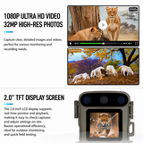 32MP 1080P Infrared Night Vision Scouting Camera, IP66 Waterproof Outdoor Wildlife Sensor Camera with 2" Color Screen & 20m PIR Range for Home Farm Security and Fauna Tracking