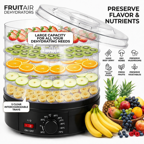 Black 5 Tier Large Capacity Food Dehydrator and Healthy Snack Maker - Electric Fruit Vegetable Meat Jerky Dryer with 35-70℃ Adjustable Temp and All Round Hot Air Fast Dehydration In Australia - Darrahopens