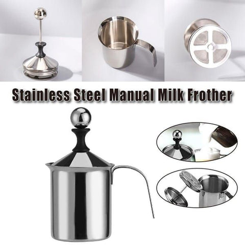 400ML 201 Stainless Steel Manual Milk Frother, Double Mesh Strainer Hand Pump Frothing Pitcher In Australia - Darrahopens