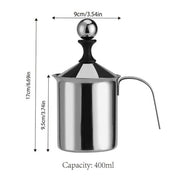 400ML 201 Stainless Steel Manual Milk Frother, Double Mesh Strainer Hand Pump Frothing Pitcher