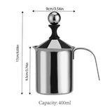 400ML 201 Stainless Steel Manual Milk Frother, Double Mesh Strainer Hand Pump Frothing Pitcher