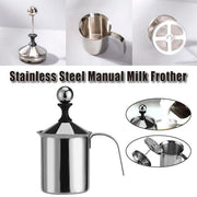 800ML 201 Stainless Steel Manual Milk Frother, Double Mesh Strainer Hand Pump Frothing Pitcher