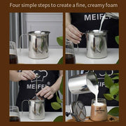 800ML 201 Stainless Steel Manual Milk Frother, Double Mesh Strainer Hand Pump Frothing Pitcher