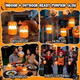 2PCS 360°Beam Hanging Pumpkin Lantern with Double-Sided Spooky Expressions and Telescopic Pull-to-Open Design, Portable Rechargeable Halloween Light, Dimmable Warm LED Party Decor