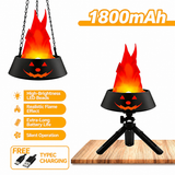 Style-2 LED Halloween Pumpkin Lantern and Simulated Silk Flame Blowing Light with Adjustable Stand and Hanging Chain, Rechargeable Atmosphere Lamp for Party Bar Camping and Home Use