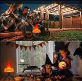 Style-2 LED Halloween Pumpkin Lantern and Simulated Silk Flame Blowing Light with Adjustable Stand and Hanging Chain, Rechargeable Atmosphere Lamp for Party Bar Camping and Home Use