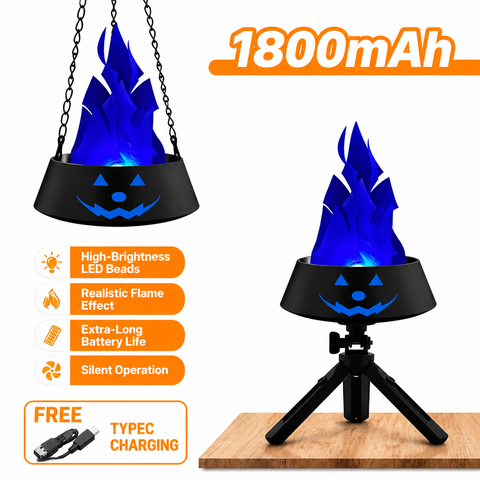 Style-4 LED Halloween Pumpkin Lantern and Simulated Silk Flame Blowing Light with Adjustable Stand and Hanging Chain, Rechargeable Atmosphere Lamp for Party Bar Camping and Home Use In Australia - Darrahopens