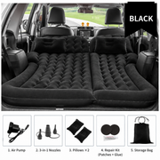Black Large Inflatable Universal Car Air Mattress with 2 Pillows, Pump and Storage Bag - Dual Zone Split Bed Soft Flocked Camping Travel Bed Integrated Head / Backrest Buffer for SUV MPV Long drives In Australia - Darrahopens