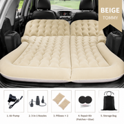Beige Large Inflatable Universal Car Air Mattress with 2 Pillows, Pump and Storage Bag - Dual Zone Split Bed Soft Flocked Camping Travel Bed Integrated Head / Backrest Buffer for SUV MPV Long drives In Australia - Darrahopens